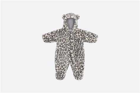 Baby Pilot Onesie Ivory Faux Fur with Gray and Black Leopard 